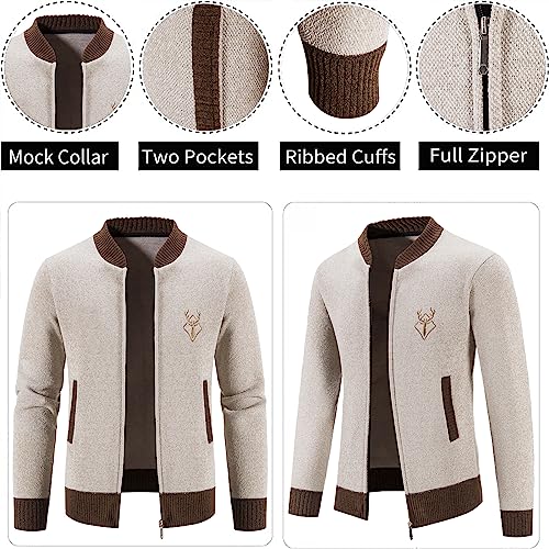 Mylldey Mens Casual Full Zip Cardigan Sweaters Cable Knit Jacket Sweater Men, US Size(OffWhit-XXL) - Image 4