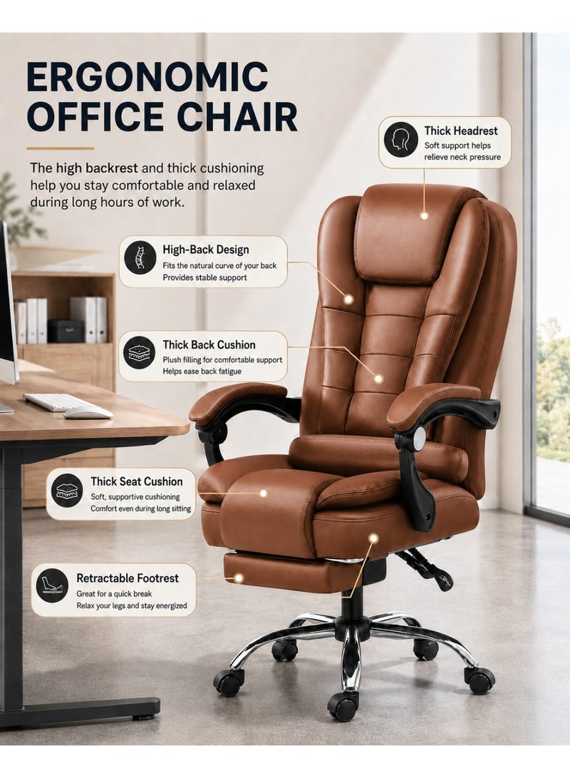 rayze Premium Ergonomic Office Chair & Computer Chair with PU Leather, Multi-Angle Reclining Backrest, Adjustable Height, and Retractable Foot Pedals for Ultimate Comfort and Durability - Image 5