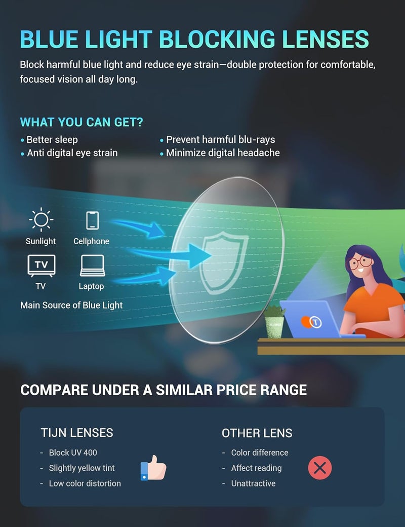 TIJN Multi-style matching design Blue Light Blocking Glasses for Women Men TR90 Frame Square Nerd Eyeglasses Anti Blue Ray Computer Screen Glasses Globally popular universal design - Image 4