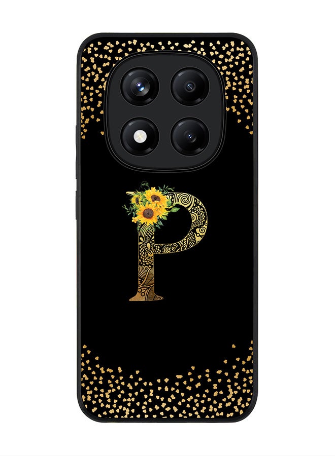 Stylizedd For Xiaomi Redmi Note 14 Pro+ 5G 5G Case,Slim fit Camera Protection, Shockproof Thin Phone cover  - Custom Floral Monogram - P ( Black ) - Image 1