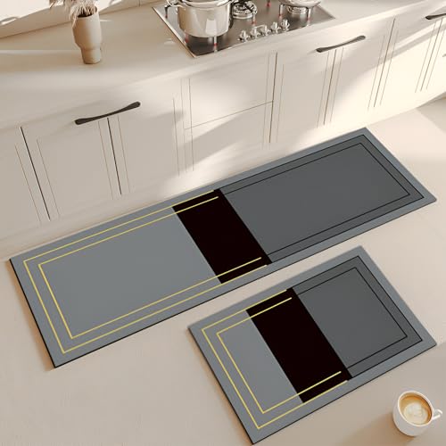 Royser Set of 2 Anti-Slip Kitchen Floor Mat Runners | Modern Water Absorbent Cushioned Rugs for Standing Comfort | Non-Skid Washable Carpets for Cooking, Hallway, Entryway & Home Décor - Image 5