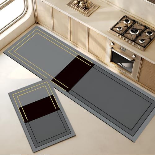 Royser Set of 2 Anti-Slip Kitchen Floor Mat Runners | Modern Water Absorbent Cushioned Rugs for Standing Comfort | Non-Skid Washable Carpets for Cooking, Hallway, Entryway & Home Décor - Image 1