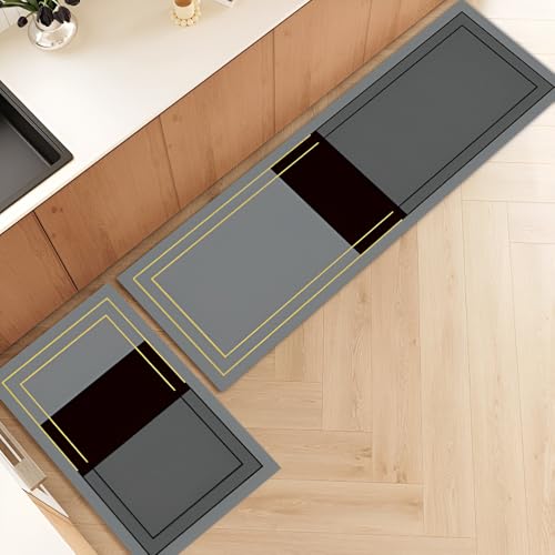 Royser Set of 2 Anti-Slip Kitchen Floor Mat Runners | Modern Water Absorbent Cushioned Rugs for Standing Comfort | Non-Skid Washable Carpets for Cooking, Hallway, Entryway & Home Décor - Image 3