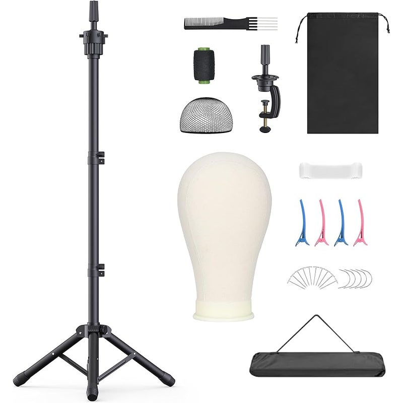 Retbtnm Wig Stand with Head 50 Inches, Wig Head Stand with 22 Inches Mannequin Head, Height Adjustable Metal Tripod Wig Stand, Manikin Head Set for Wigs Display Making Hair Weave and Styling - Image 1