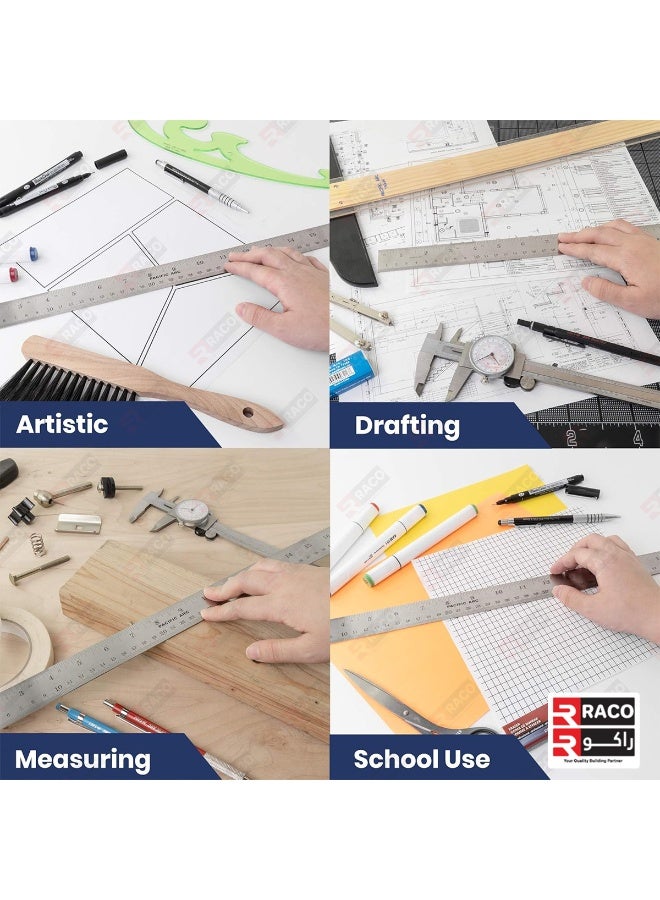 راكو مسطرة راكو المصنوعة من الفولاذ المقاوم للصدأ، مقاس 120 سم (48 بوصة)، ميزان قياس معدني عالي التحمل مع طاولة تحويل للاستخدام في المدارس والمكاتب والمنازل والمهندسين المعماريين والمهندسين والحرفيين - Image 4