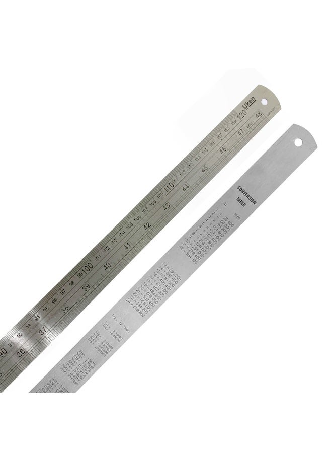 راكو مسطرة راكو المصنوعة من الفولاذ المقاوم للصدأ، مقاس 120 سم (48 بوصة)، ميزان قياس معدني عالي التحمل مع طاولة تحويل للاستخدام في المدارس والمكاتب والمنازل والمهندسين المعماريين والمهندسين والحرفيين - Image 1