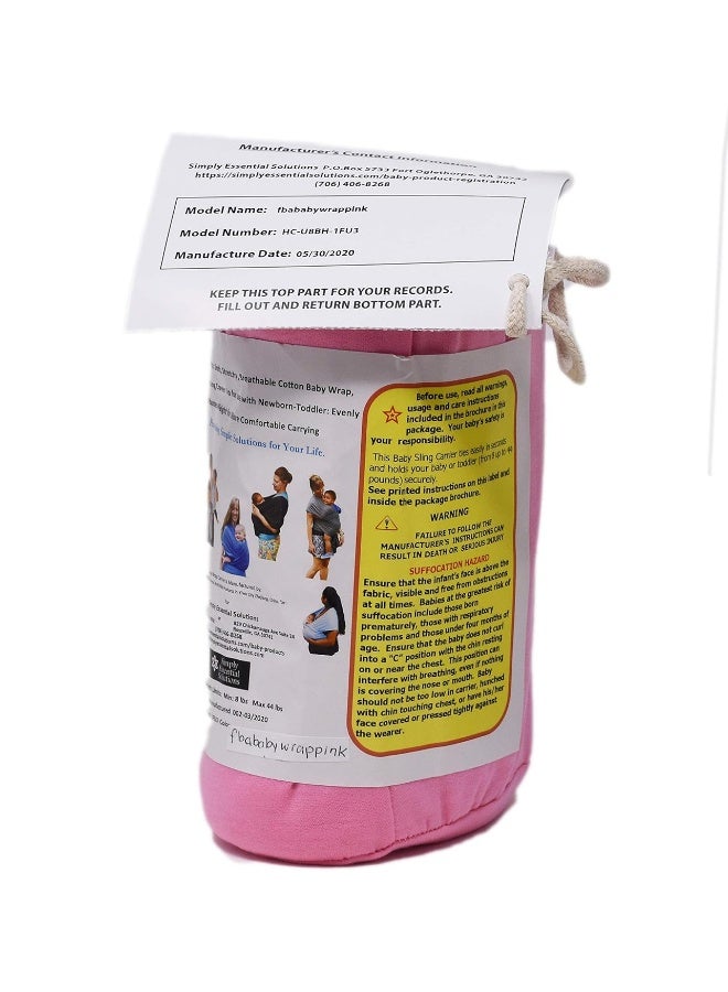 Simply Essential Solutions حمالة أطفال ناعمة وقابلة للتمدد من القطن، حمالة أطفال، غطاء للرضاعة للاستخدام مع حديثي الولادة حتى toddlers: توزع الوزن بالتساوي لراحة أكبر أثناء الحمل (وردي) - Image 2