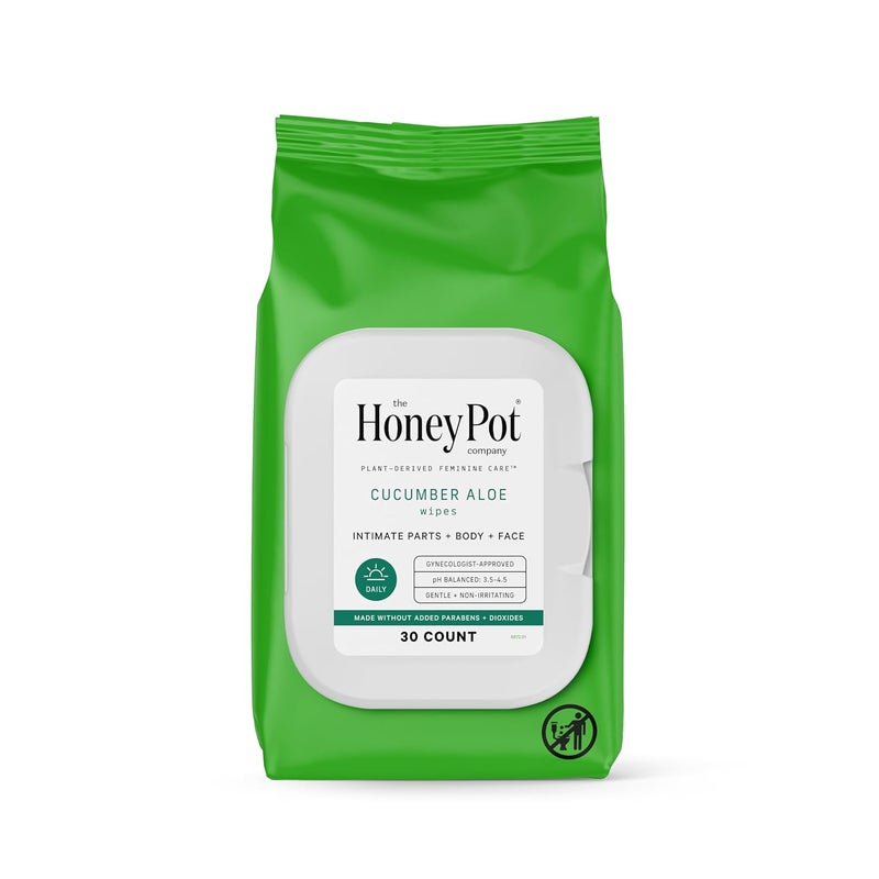 The Honey Pot Company - Feminine Wipes - Daily PH Balancing and Sulfate Free Feminine Products for Parts, Body, or Face - Cucumber Aloe 30 ct.