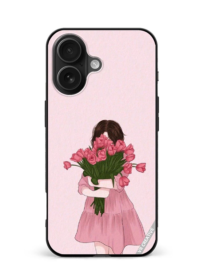 Protective Case Cover For Apple iPhone 16 Plus Girl Hugging Bouquet Design Multicolour