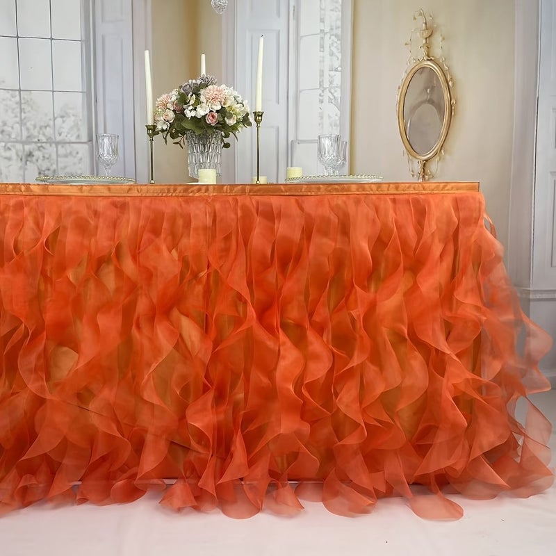Hot Pink 6Ft Double Organza Table Skirt for Party Wedding Decorations - Image 5