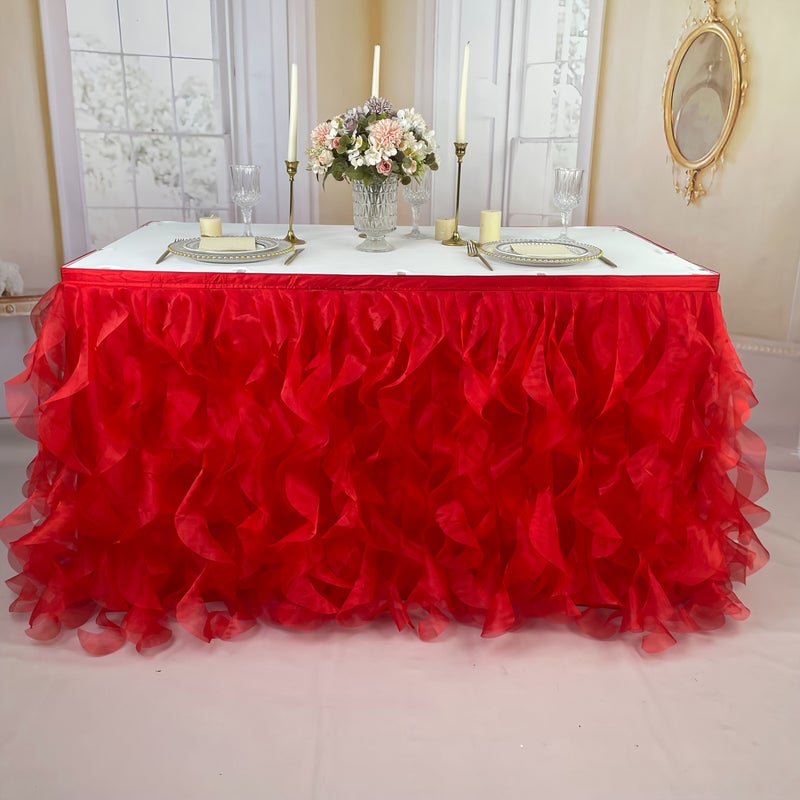 Hot Pink 6Ft Double Organza Table Skirt for Party Wedding Decorations - Image 4