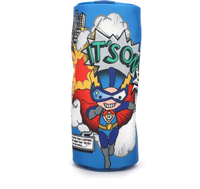 QIPS Cylindrical Shaped Zip Closure Printed Pencil Bag (Superhero Art) - Image 1