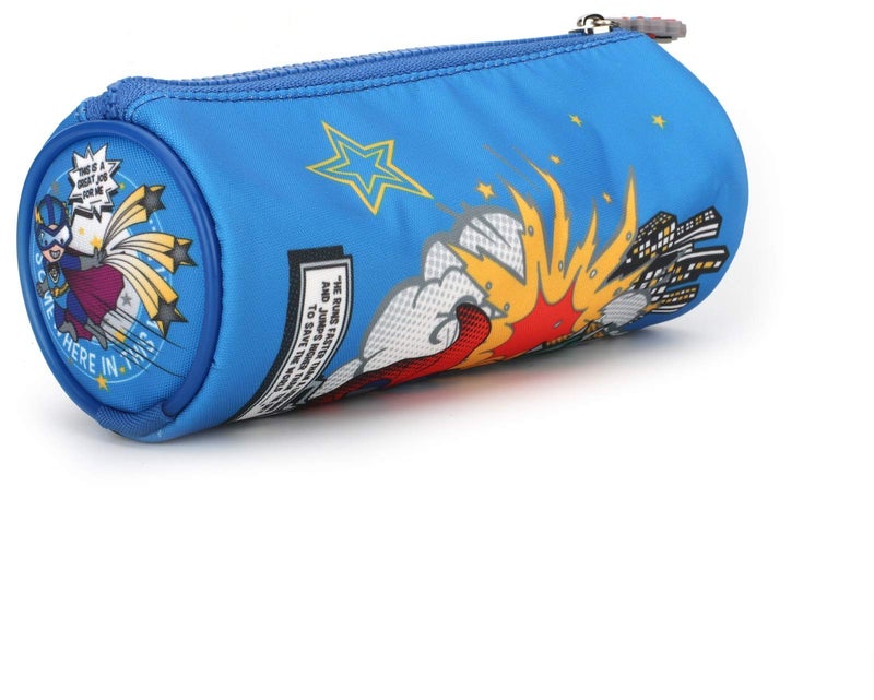 QIPS Cylindrical Shaped Zip Closure Printed Pencil Bag (Superhero Art) - Image 2