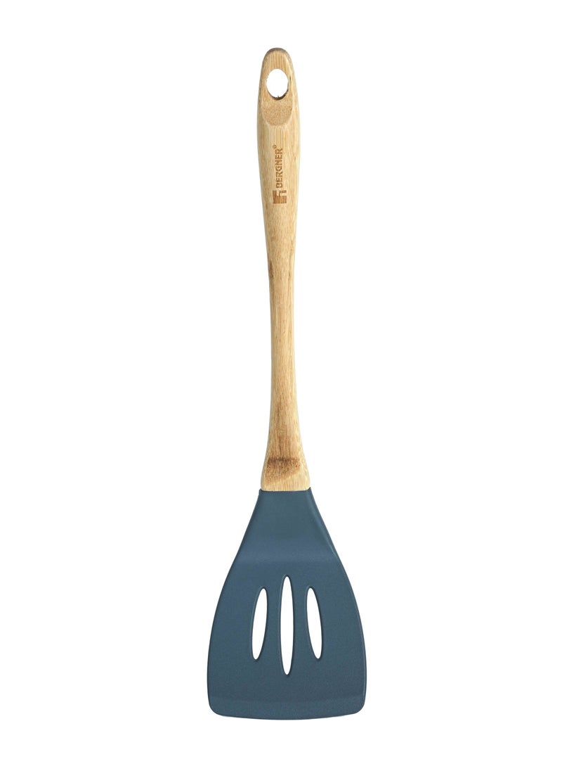 BERGNER EARTH NYLON(PBT) SLOTTED TURNER WITH BABOO HANDLE 33.5 CM, WOODEN BROWN/GREY COLOR, BG39105GY  - Image 1