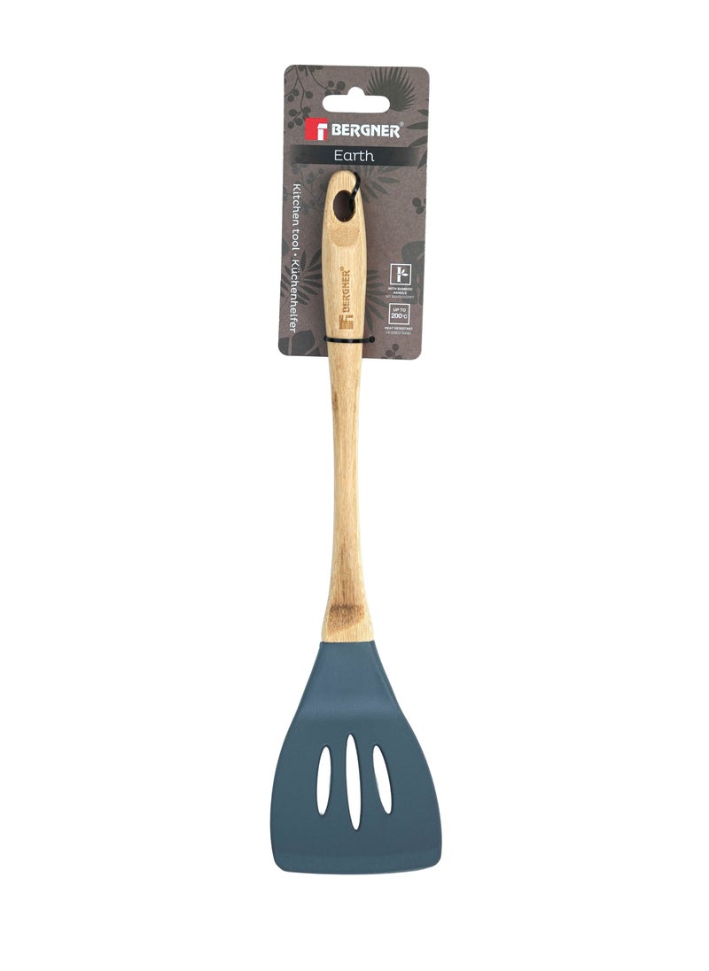 BERGNER EARTH NYLON(PBT) SLOTTED TURNER WITH BABOO HANDLE 33.5 CM, WOODEN BROWN/GREY COLOR, BG39105GY  - Image 3