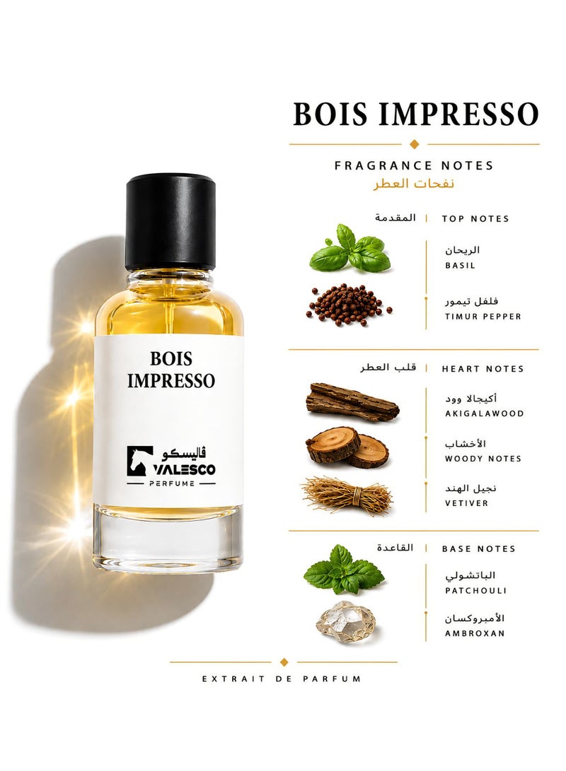 VALESCO BOIS IMPRESSO Extrait de Parfum 50ml Unisex Long Lasting Woody Aromatic Perfume with Basil, Vetiver & Patchouli - Image 2