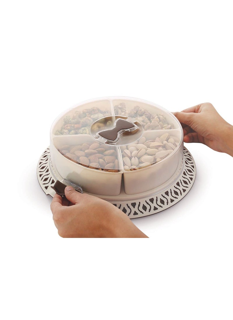 SHOPATHON INDIA SHOPATHON INDIA Decorative Design Festival Gift Dry Fruit Sweet Chocolate Container Box With Bottom Tray And AirTight Clear Lid CoverROUND  - Image 3