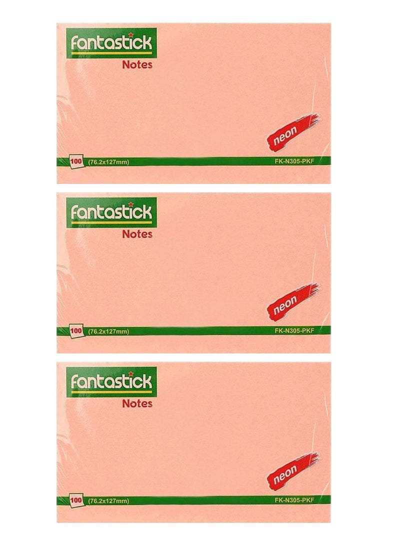 Fantastick 3-Piece Sticky Notes 3x5 Inch Size Pink - Image 1