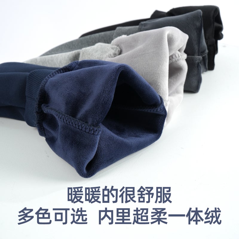Children'S Dark Blue Sports Pants Fleece-Lined Thickened Navy Blue School Uniform Pants Loose Trousers For Boys And Girls - Image 3