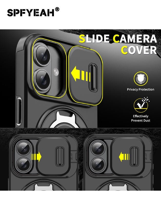 SPFYEAH [2-in-1] iPhone 17 Case with Privacy Screen Protector, Slide Camera Cover, Built-in 360° Rotate Round Ring Kickstand, Heavy Duty Shockproof Back Cover for iPhone 17 6.3 inch (Black, 1+1 Pack) - Image 2