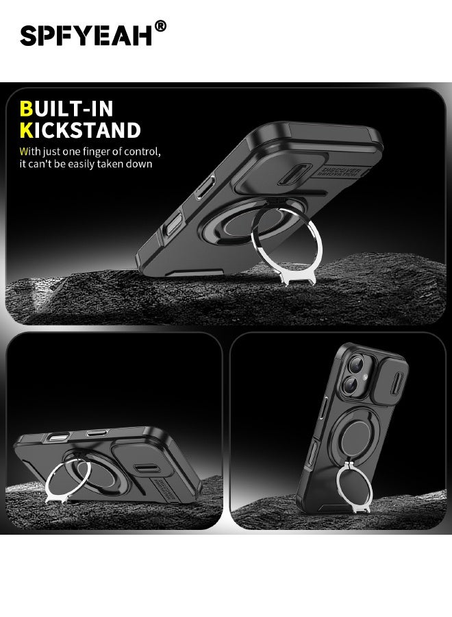 SPFYEAH [2-in-1] iPhone 17 Case with Privacy Screen Protector, Slide Camera Cover, Built-in 360° Rotate Round Ring Kickstand, Heavy Duty Shockproof Back Cover for iPhone 17 6.3 inch (Black, 1+1 Pack) - Image 4