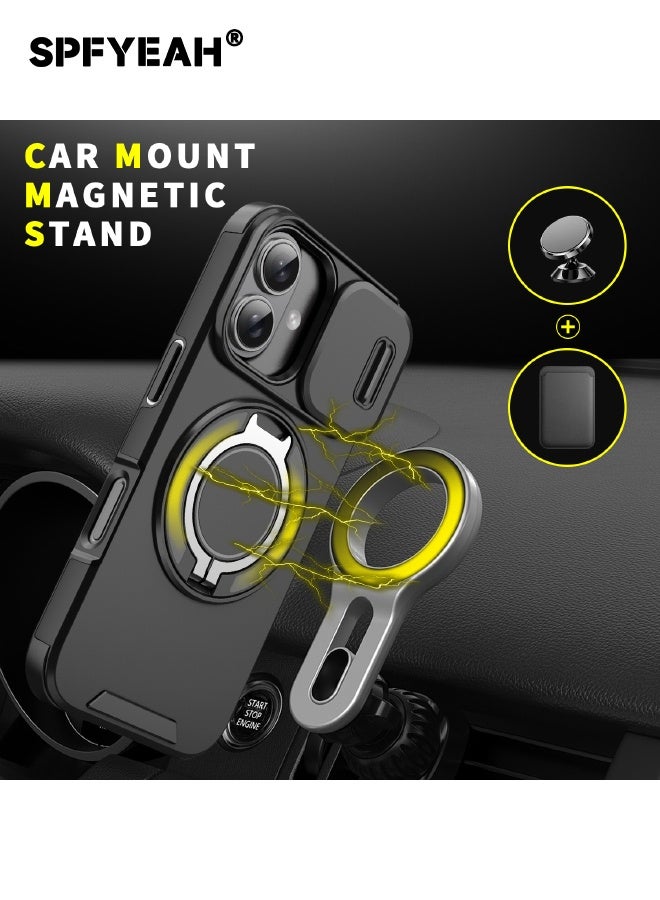 SPFYEAH [2-in-1] iPhone 17 Case with Privacy Screen Protector, Slide Camera Cover, Built-in 360° Rotate Round Ring Kickstand, Heavy Duty Shockproof Back Cover for iPhone 17 6.3 inch (Black, 1+1 Pack) - Image 5