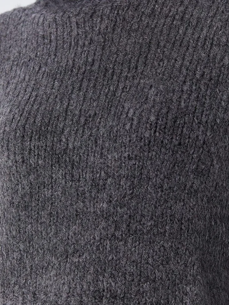 Mixray Dark Grey Mixray Thick Turtleneck Textured Crop Sweater for Women | Best Price UAE