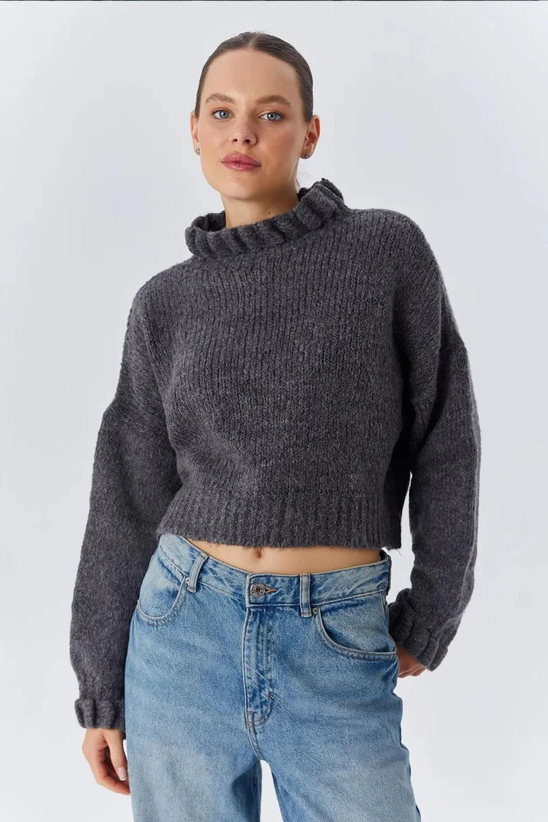 Mixray Mixray Thick Turtleneck Textured Crop Sweater