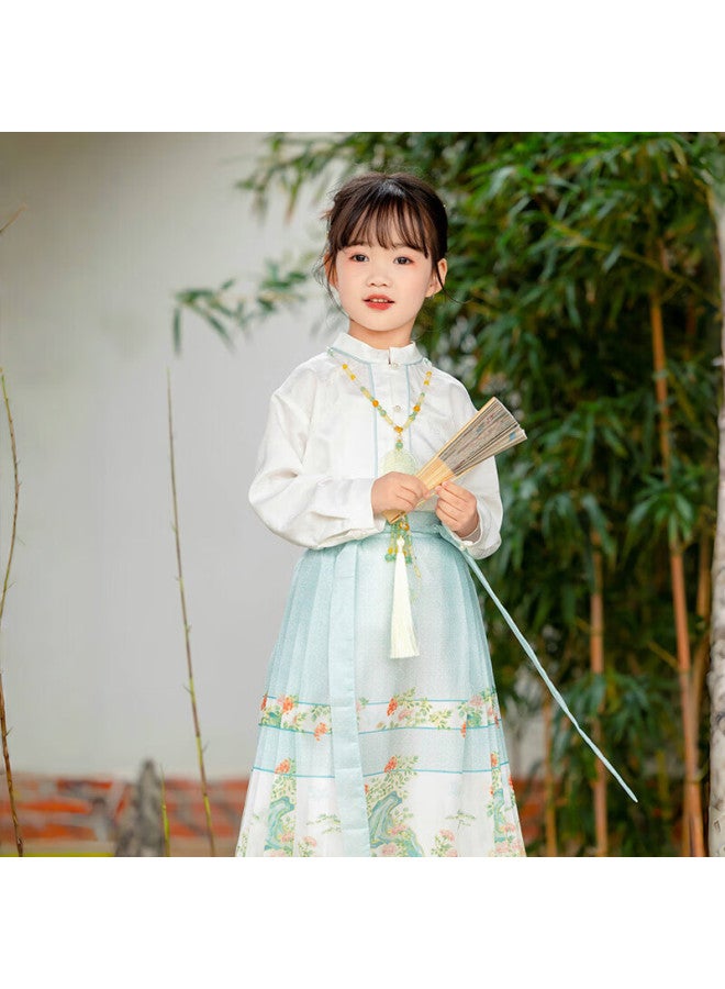Menghu Girls' Hanfu, New Chinese-style Tang Suit, Children's Ancient Costume Hanfu, Girls' Ming Dynasty Horse-face Skirt, Blue Single Horse-face Skirt, Size 140