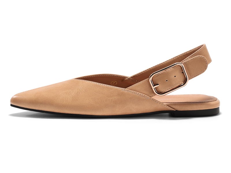 Coutgo Womens Flat Mules Closed Pointed Toe Slingback Slip On Flats Work Office Dress Sandal Shoes,Khakiï¼Œsize 8 - Image 1