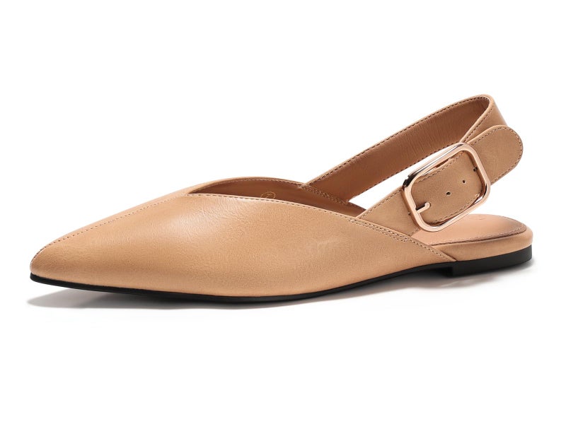 Coutgo Womens Flat Mules Closed Pointed Toe Slingback Slip On Flats Work Office Dress Sandal Shoes,Khakiï¼Œsize 8 - Image 4
