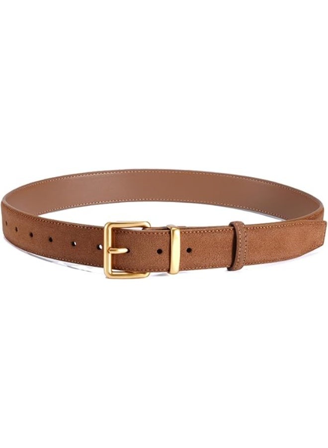 Women's Suede Leather Belt with Gold Buckle - Image 2
