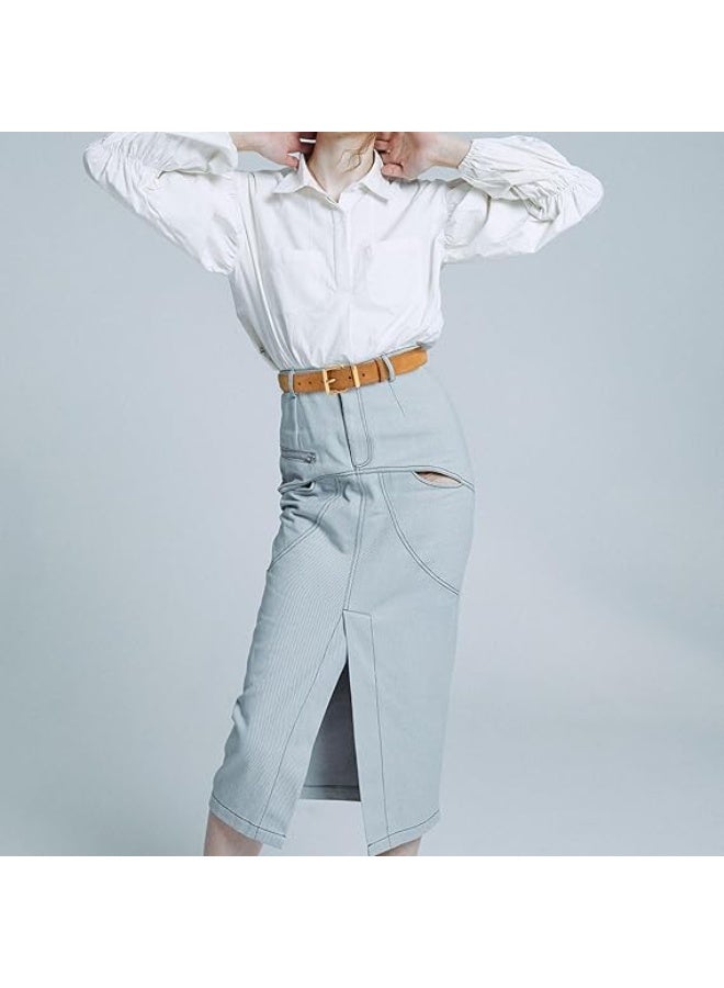 Women's Suede Leather Belt with Gold Buckle - Image 3