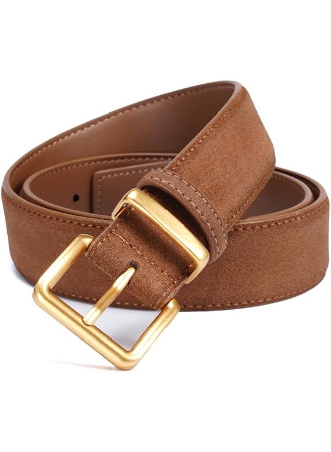 Women's Suede Leather Belt with Gold Buckle - Image 1