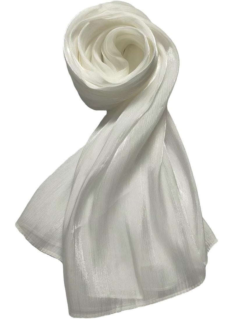 Pure White Shiny Chiffon Hijab Scarf 180*70cm, Women Elegant Lightweight Wedding Shawl Wrap Cape - Image 2
