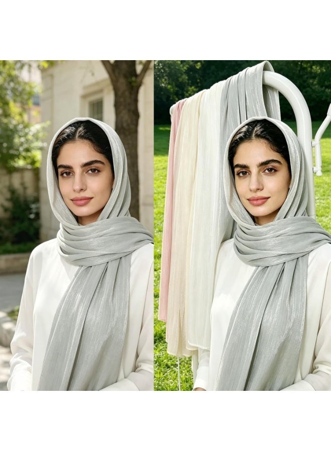 Pure White Shiny Chiffon Hijab Scarf 180*70cm, Women Elegant Lightweight Wedding Shawl Wrap Cape - Image 3