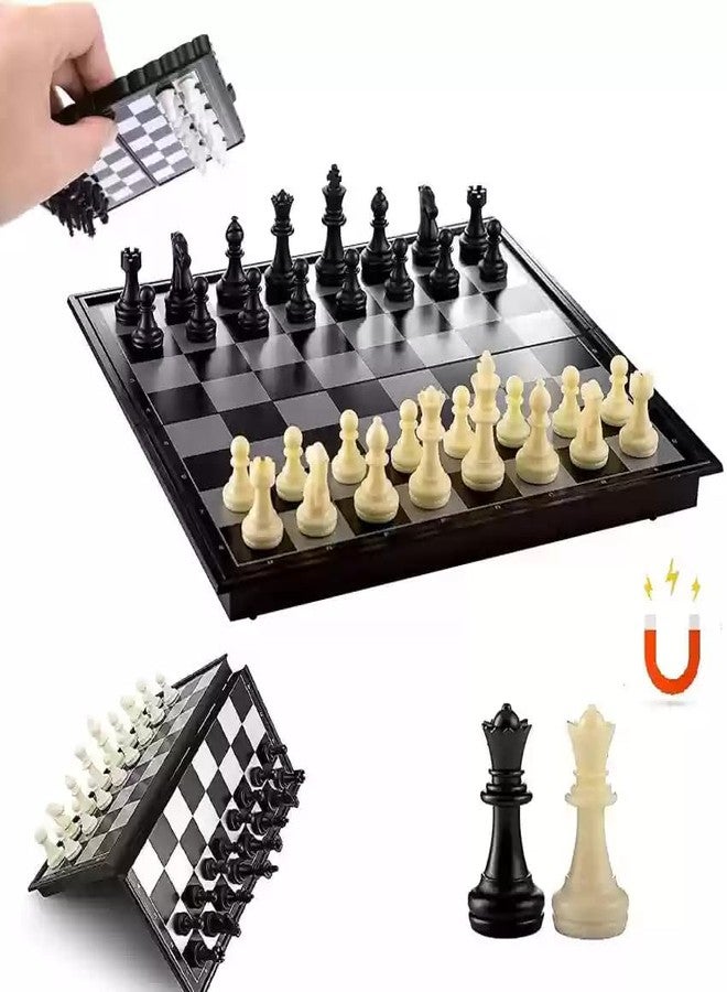 JBM ENTERPRISE Magnetic Folding Chess Set for Kids & Adults - Portable Travel Chess Board Game with Strong Magnetic Pieces, Educational Strategy Game with Storage - ABS Plastic, Black & White Design - Image 1