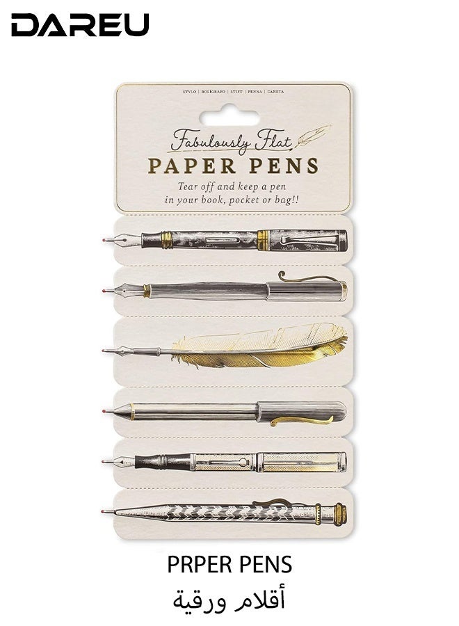 DAREU Set of 6 Fabulously Flat Paper Pens – Tear-Off Bookmark Pens with Gold Foil Designs & Black Ink – Portable Slim Writing Instruments - Image 1