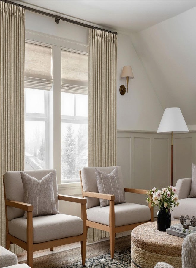 TWODRAPES Neutral Pinch Pleated 96 Inch Curtains 2 Panels Set for Windows Flax Linen Textured Drapes Pinch Pleat Back Tab Privacy Light Filtering Greige Curtain Drape with Hooks Rings for Living Room Bedroom - Image 2