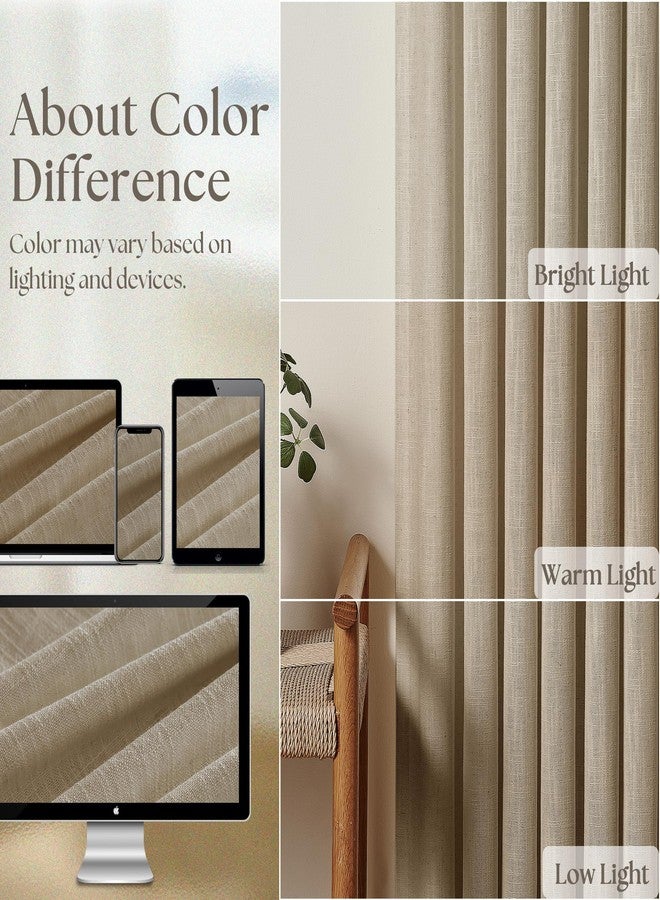 TWODRAPES Neutral Pinch Pleated 96 Inch Curtains 2 Panels Set for Windows Flax Linen Textured Drapes Pinch Pleat Back Tab Privacy Light Filtering Greige Curtain Drape with Hooks Rings for Living Room Bedroom - Image 4