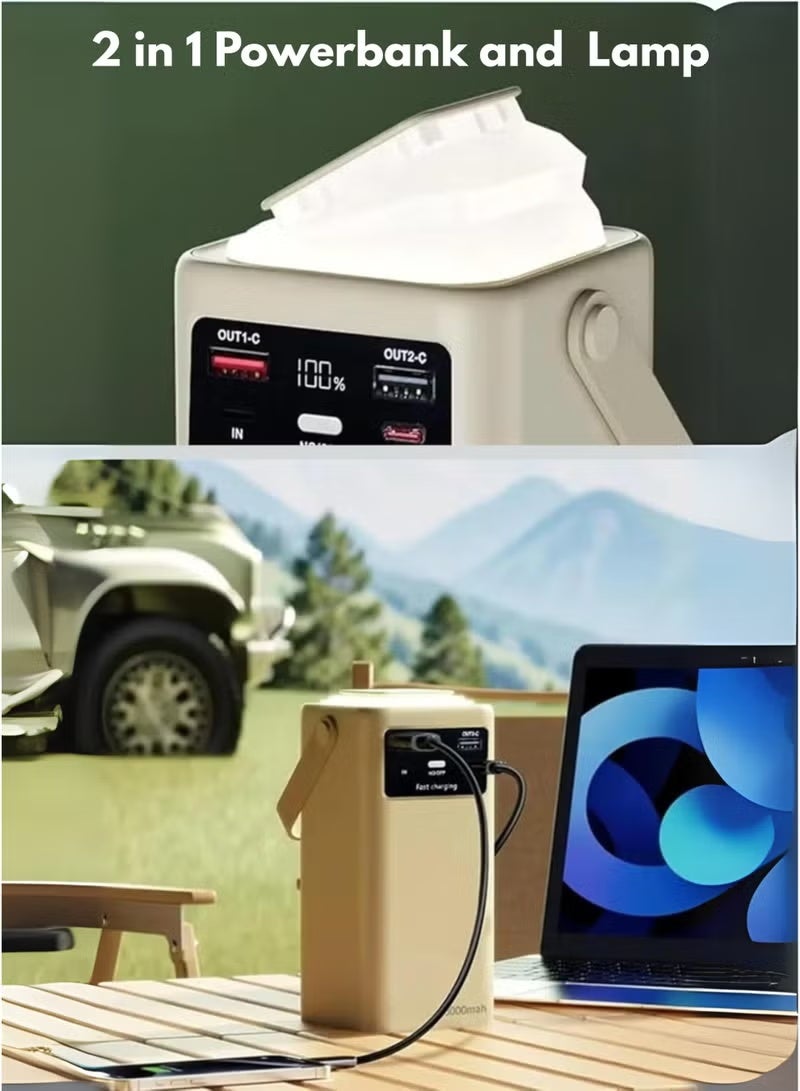 LEVINO 30000mAh Power Bank with Digital Display & 22.5W Fast Charging – Dual USB & Dual Type-C Ports, 4 Built-in Cables (USB, Lightning, Type-C, Mini USB), LED Light, Portable Charger for Camping & Multi-Device Use | White - Image 2