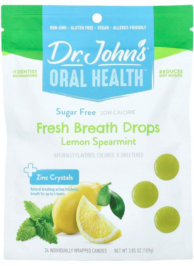 Dr. John's Healthy Sweets - Oral Health™ Fresh Breath Drops + Zinc Crystals Lemon Spearmint Sugar Free 24 Individually Wrapped Candies 3.85 oz (109 g) - Image 1
