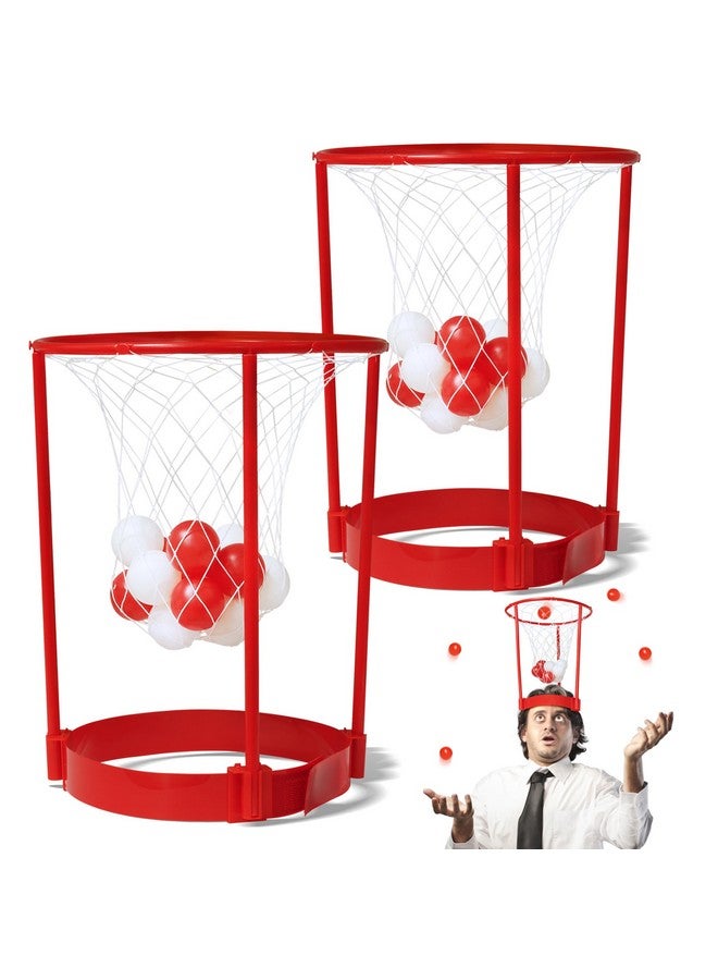 Novelty Place Head Hoop Basketball Party Game Set for Kids & Adults - 2 Adjustable Basketball Headband with 20 Balls - Red & White - Image 1