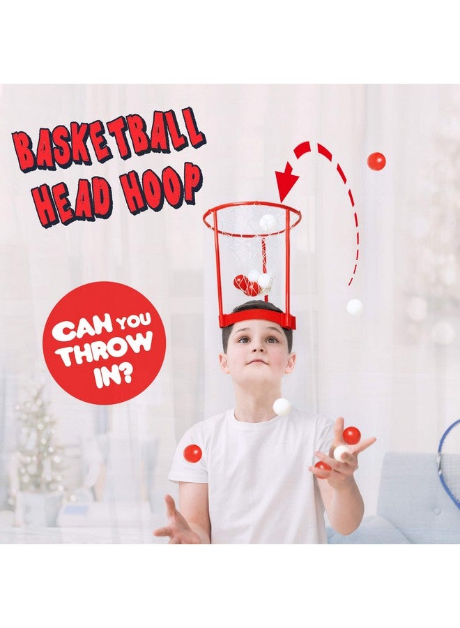 Novelty Place Head Hoop Basketball Party Game Set for Kids & Adults - 2 Adjustable Basketball Headband with 20 Balls - Red & White - Image 2