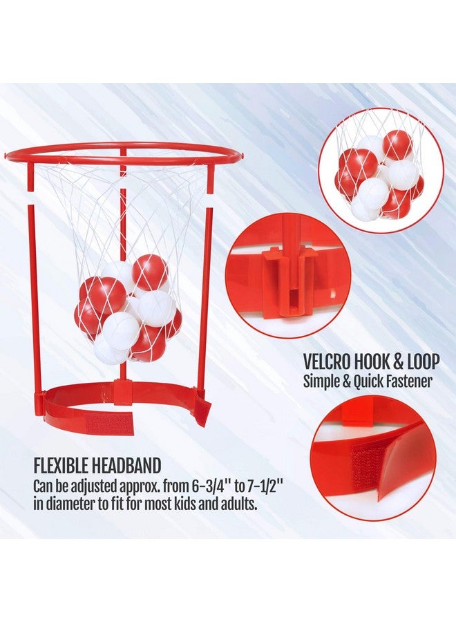 Novelty Place Head Hoop Basketball Party Game Set for Kids & Adults - 2 Adjustable Basketball Headband with 20 Balls - Red & White - Image 4