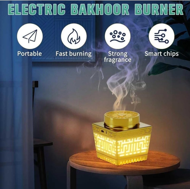 بخور بوسيدين Bakhoor BoSidin، موقد بخور مزود بمكبر صوت للقرآن ومصباح LED، مع تطبيق وجهاز تحكم عن بعد، مناسب للمنزل والمكتب والسيارة (ذهبي) - Image 2