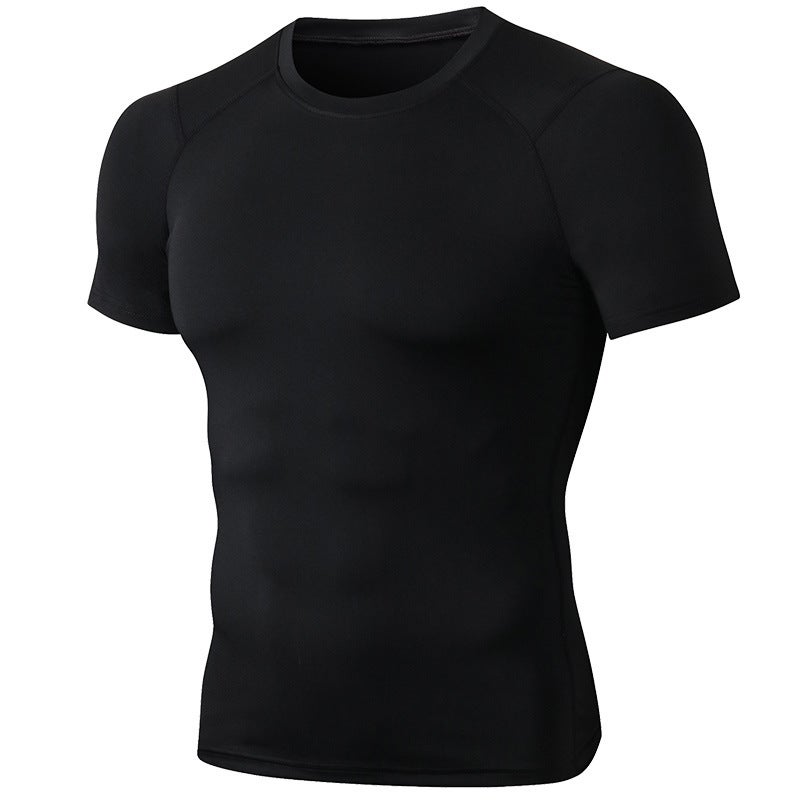 Generic Summer mens PRO fitness short-sleeved tights running basketball training sportswear high elastic wicking quick-drying top T-shirt Black