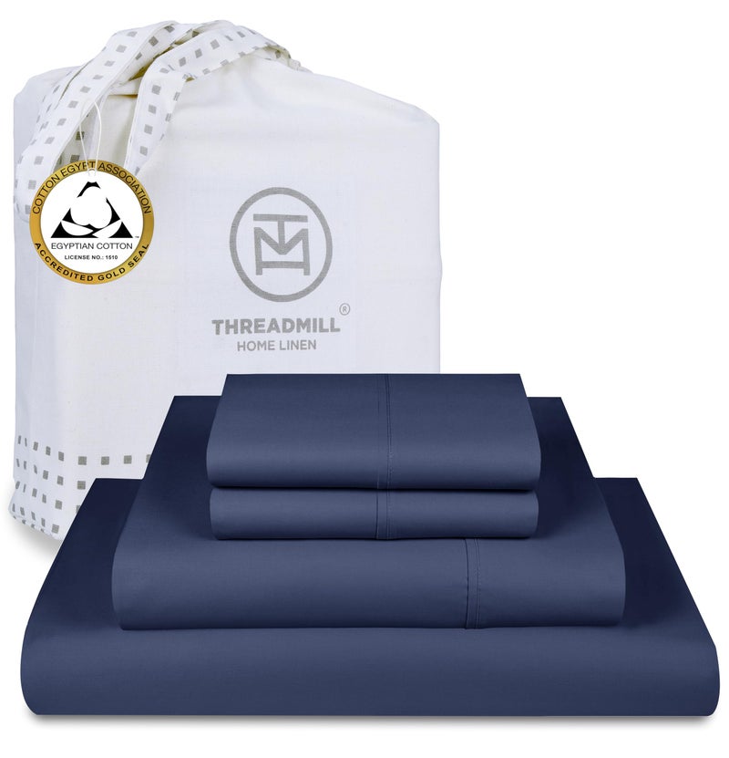 Threadmill ملاءات من القطن المصري من Threadmill لسرير بحجم كينج | 100% قطن مصري معتمد للمرتبة الملكية | ملاءات سرير مرنة ذات جيب عميق | صفائح الساتين الصلبة القابلة للتنفس | فولكستون بلو - Image 1