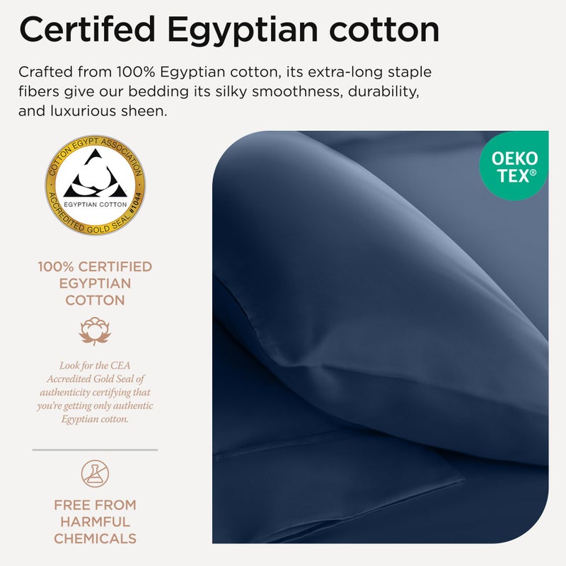 Threadmill ملاءات من القطن المصري من Threadmill لسرير بحجم كينج | 100% قطن مصري معتمد للمرتبة الملكية | ملاءات سرير مرنة ذات جيب عميق | صفائح الساتين الصلبة القابلة للتنفس | فولكستون بلو - Image 3
