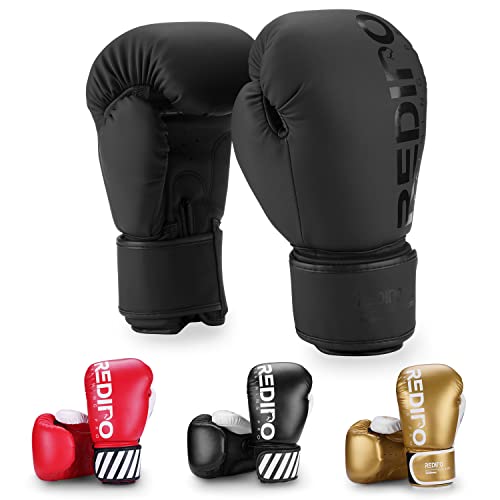 Redipo Boxing Gloves for Men & Women, Premium Leather Sparring Heavy Bag Training Gloves, Pro Punching Bag Gloves for Muay Thai, Kickboxing, MMA (Black, 10OZ) - Image 1